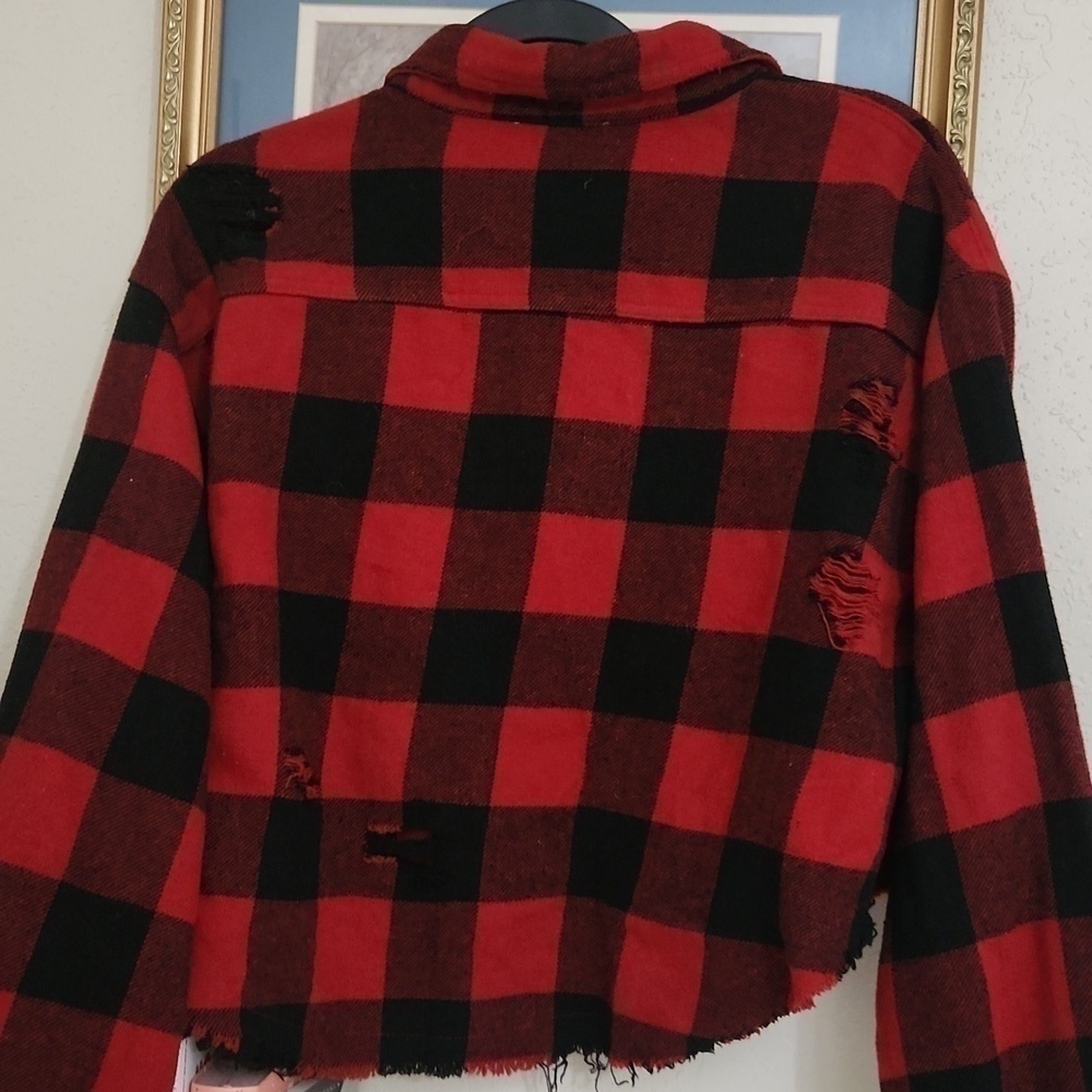 House Of Chic Crop Shacket Retro Rockabilly Gingham Distressed Goth Flannel — image 7 of 8